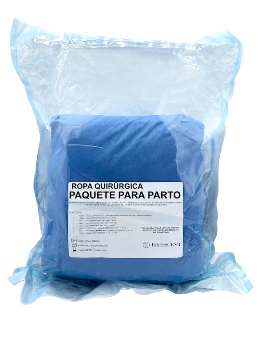 Ropa quirúrgica paquete para parto. Bulto o paquete.