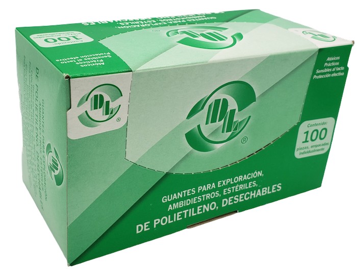 Guantes de polietileno Grande, estériles. Envase con 100 piezas.