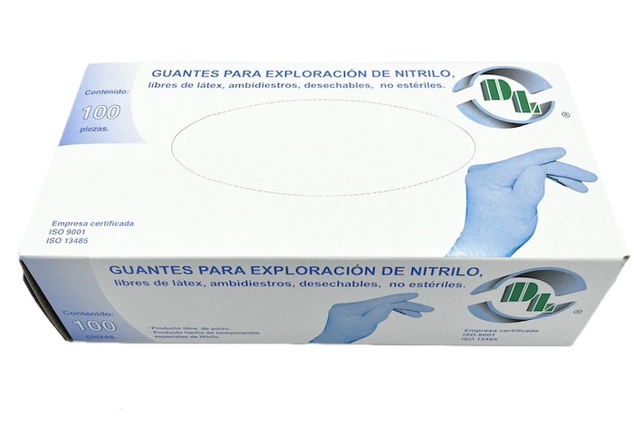 Guantes de nitrilo estéril Tamaño: Mediano. Caja con 100 pares