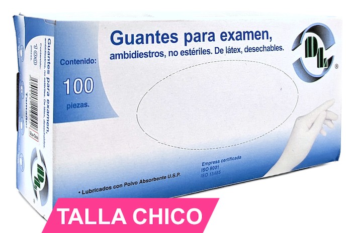 Guantes para exploración no estériles de látex. Chico. Caja con 200 piezas.