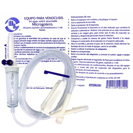 Equipo para venoclisis sin aguja microgotero. Equipo