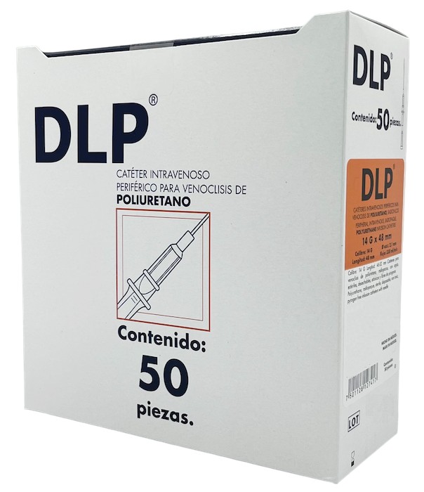 Catéter para venoclisis de Fluoropolímeros Radiopaco Longitud: 46-52 mm Calibre: 14 G Envase con 50 piezas DLP