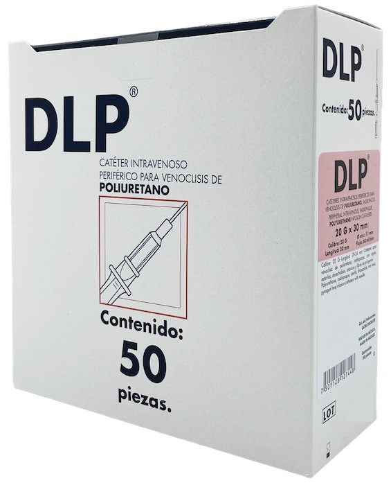 Catéter para venoclisis de Fluoropolímeros Radiopaco Longitud: 28-34 mm Calibre: 20 G Envase con 50 piezas DLP