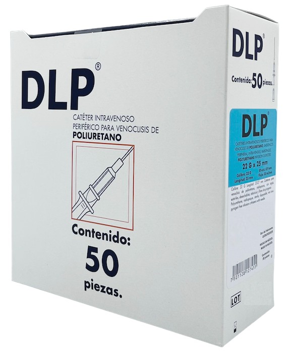 Catéter para venoclisis de Fluoropolímeros Radiopaco Longitud: 23-27 mm Calibre: 22 G Envase con 50 piezas DLP