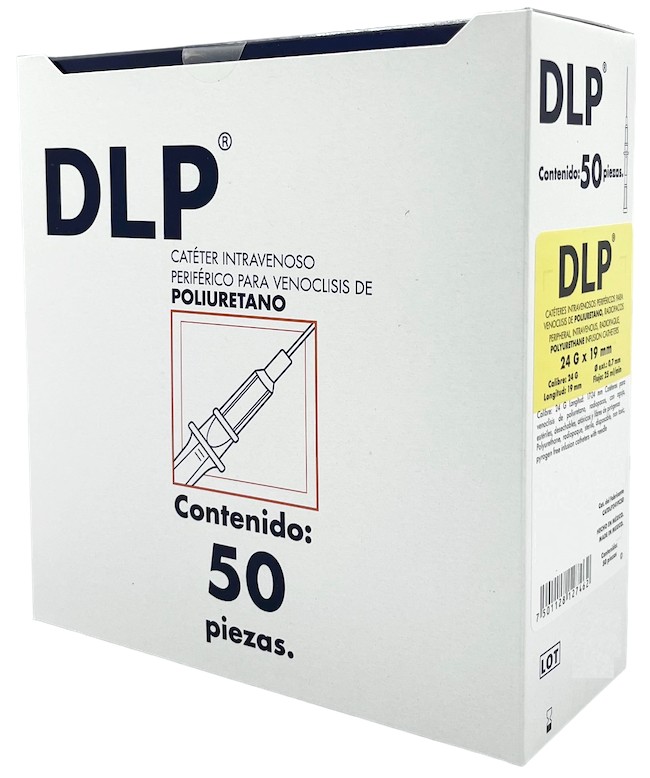 Catéter para venoclisis de Fluoropolímeros Radiopaco Longitud: 17-24 mm Calibre: 24 G Envase con 50 piezas DLP