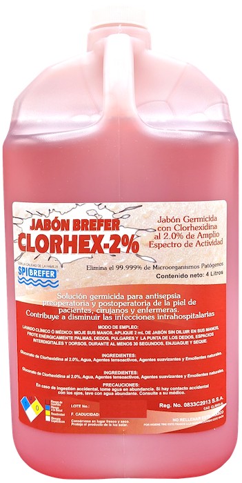 Jabón Quirúrgico con Gluconato de Clorhexidina 2%. Envase 4 Litros