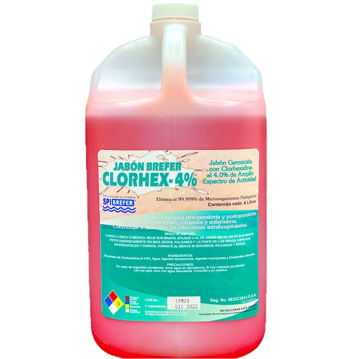 Jabón Quirúrgico con Gluconato de Clorhexidina 4%. Envase 4 Litros