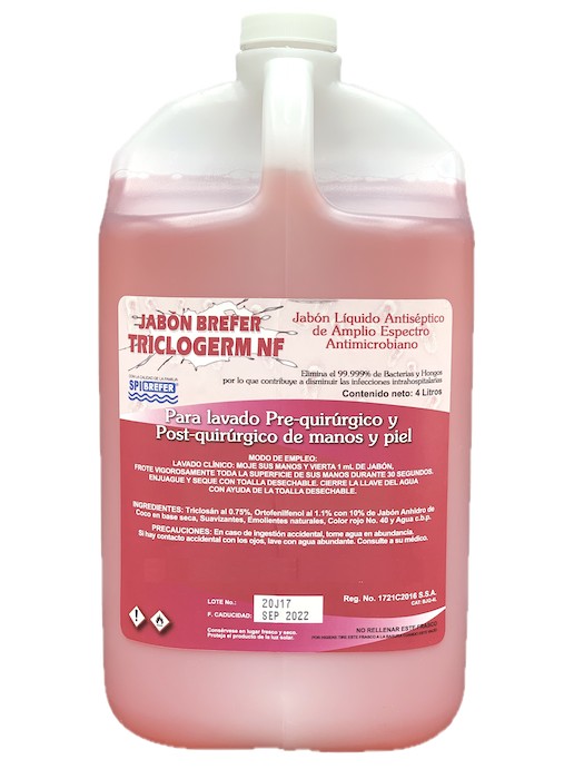 Jabón antiséptico quirúrgico con triclosan Envase 4 L.