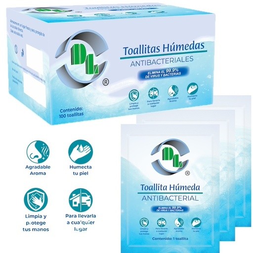 ToallItas Húmedas antibacteriales. Caja con 100