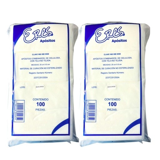 Apósitos combinados de celulosa 20 x 8 cm caja 200 piezas.