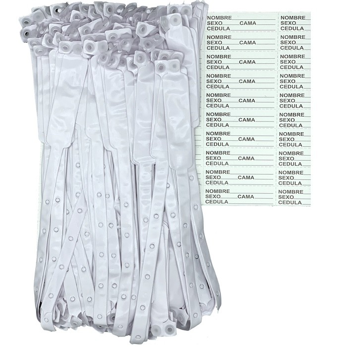 Brazaletes para identificación Adulto blanco. Envase con 100 piezas.