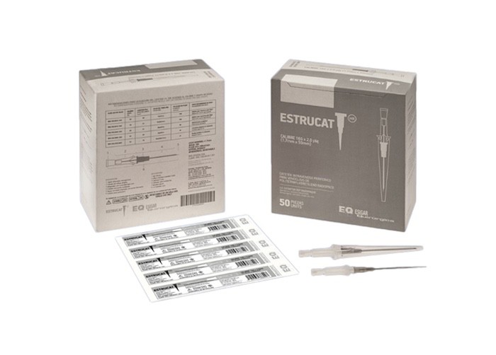 Catéter para venoclisis de Fluoropolímeros Radiopaco Longitud: 46-52 mm Calibre: 16 G. Envase con 50 piezas. ESTRUCAT