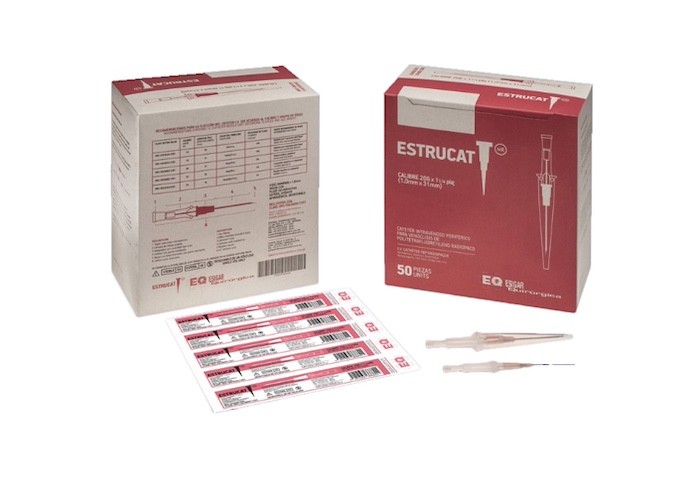 Catéter para venoclisis de Fluoropolímeros Radiopaco Longitud: 28-34 mm Calibre: 20 G Envase con 50 piezas ESTRUCAT